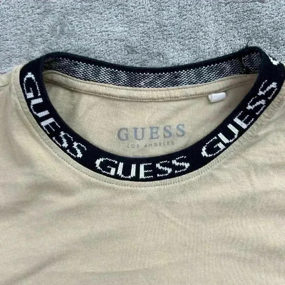 Guess Shirt Mens Small Beige Ronnie Logo Crewneck Tee Casual Cotton Preppy - Picture 5 of 9